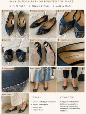 Alexandre Birman Navy Suede Python Pointed Toe
Flats EU 37 US
